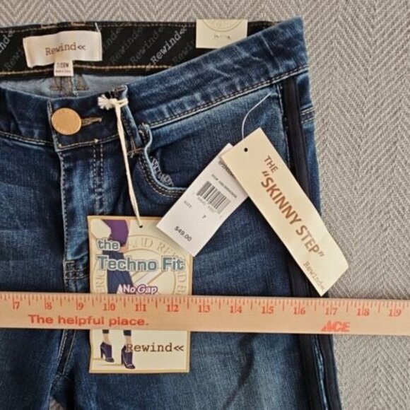 Rewind Jeans Women's Size 7/28W (28x27) Black Racing Stripe Dark Blue RP2243ZGEH - Picture 7 of 16